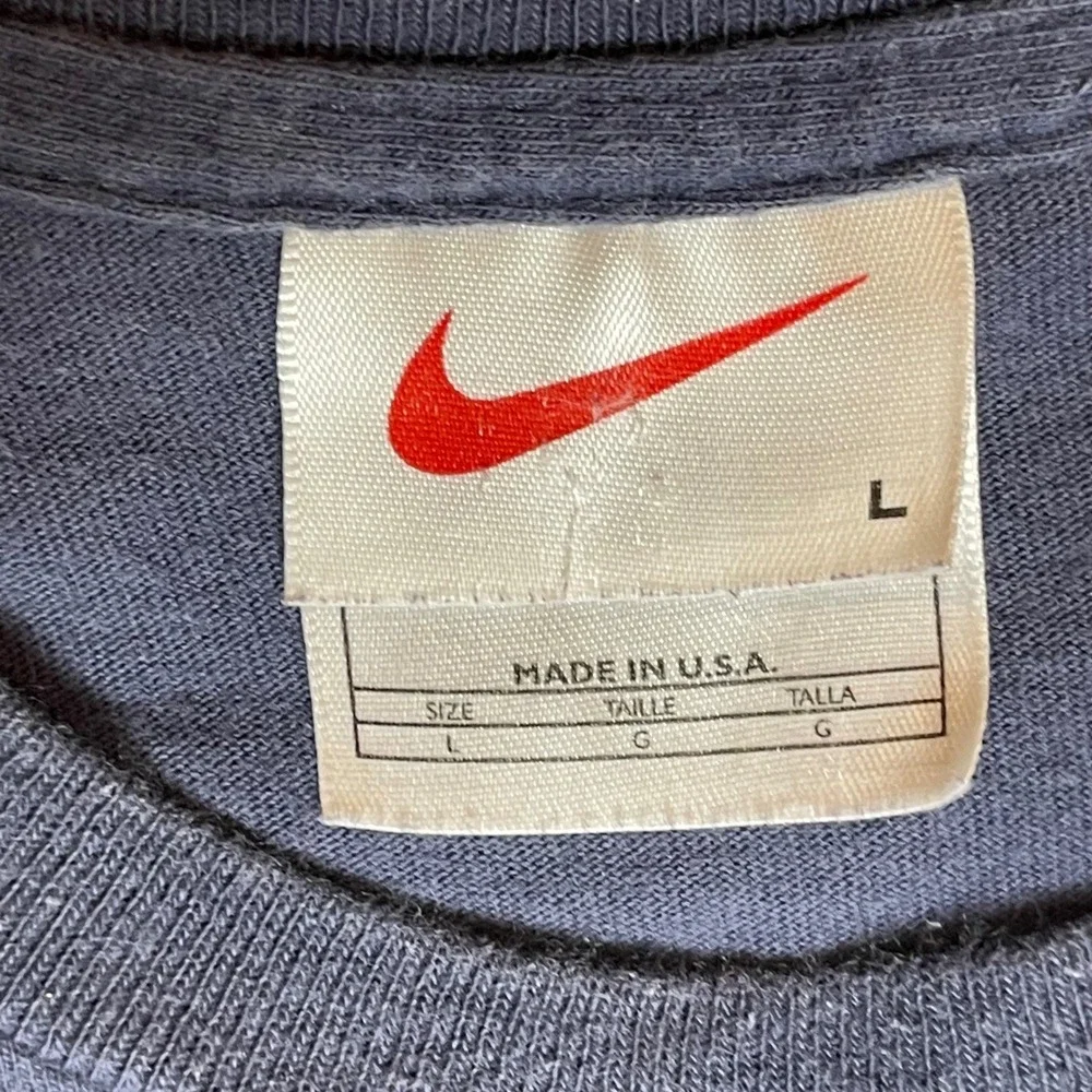 Vintage Nike Athletics‎ Long Sleeve Shirt Navy Blue Made in USA Mens Large L